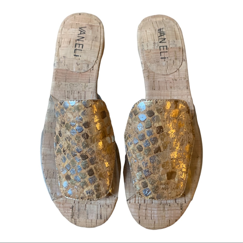 Coastal Grandma VANELi Cork Sandals Size 6 (runs small & narrow) Tan & Silver